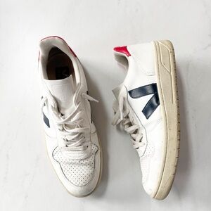 Veja White Sneakers with Blue and Red Accents